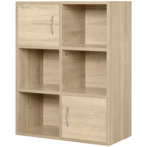 Étagère en bois pour bibliothèque, armoire polyvalente avec 3 étagères, 4 compartiments et 2 portes, 61,5x29,5x80cm