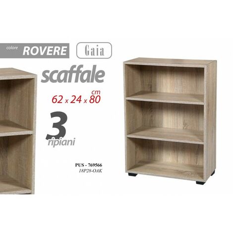 Étagère en chêne 3 étagères bibliothèque moderne cm 62 x 24 x 80 h
