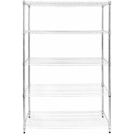 Etagère en Fil d'Acier Chromé 1000KG - 60 x 120 x 180cm - Pied de Nivellement - Rangement Garage, Cuisine, Atelier, Entrepôt, Organisation Rayonnage -  5 Niveaux Ajustable - 100% Sans Boulons