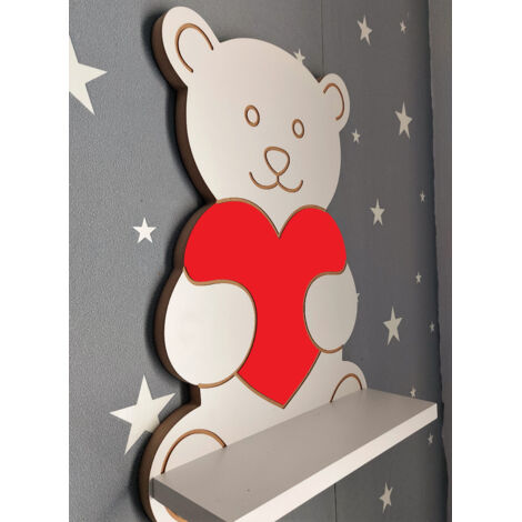 Étagère en forme d'ours en peluche avec un cœur rouge