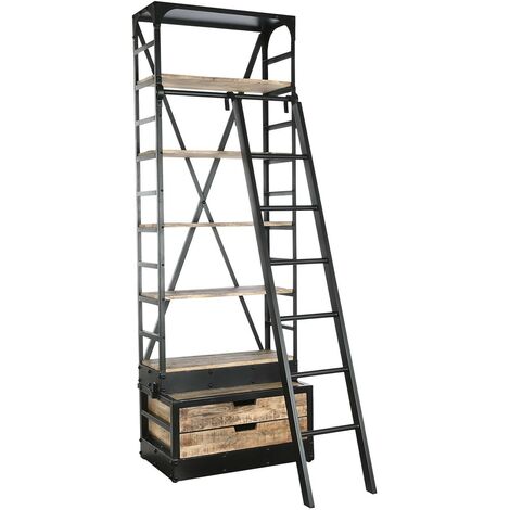 Etagère en manguier avec escalier en métal coloris noir/Naturel - Longueur 75 x Profondeur 47 x Hauteur 220 cm -PEGANE-