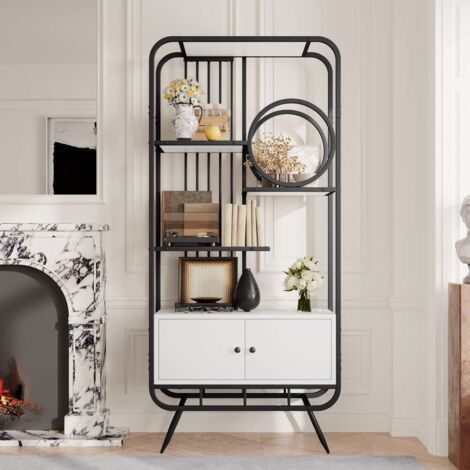 Étagère en métal 80 x 30 x 180 cm armoire blanche double porte trois niveaux pieds noirs