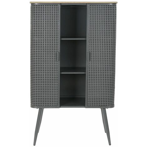 Etagère en métal et bois coloris gris / naturel - Longueur 79 x profondeur 39 x hauteur 133 cm -PEGANE-