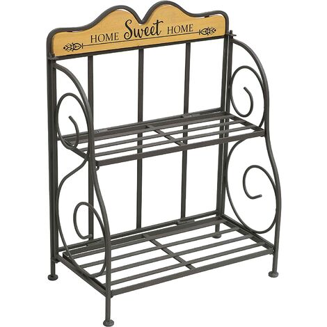 Étagère en Métal Étagère de Support de Jardin Noire 41*33*5cm Étagère de Jardin en Métal Pliable à 2 Niveaux, Petite Étagère avec Organisateur de Bureau à Épices de Style Vintage