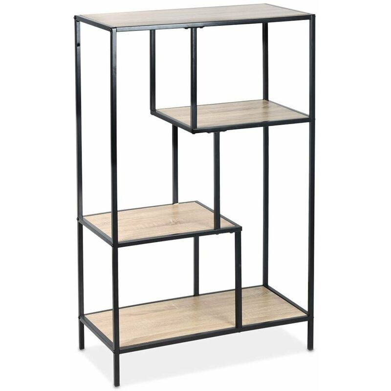Etagère en métal noir et décor bois - Loft - bibliothèque 4 niveaux. l 69 x l 33 x h 113.5cm