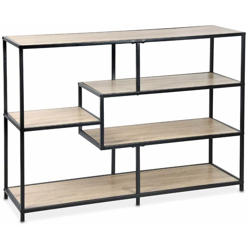 Etagère en métal noir et décor bois - Loft - bibliothèque 5 niveaux. l 114 x l 33 x h 78cm