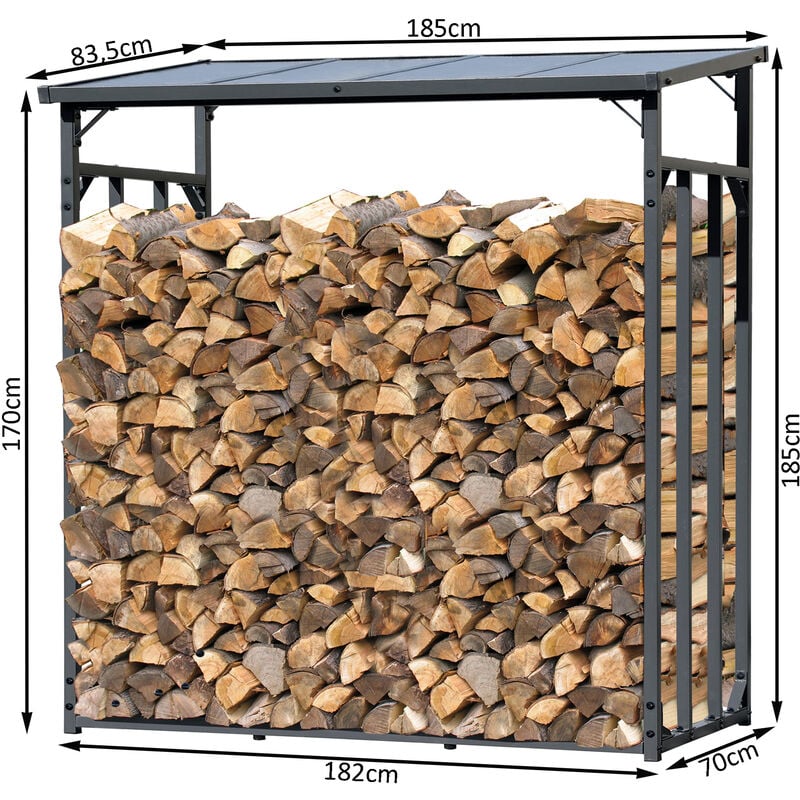 Tagère en métal pour Bois de cheminée Anthracite 185 x 70 x 185 cm pour mètres cubes de bois 2,3 m3 ou 3,5 mètres en vrac