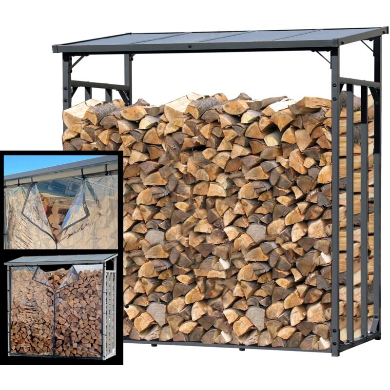 Tagère en métal pour Bois de cheminée Anthracite 185 x 70 x 185 cm pour mètres cubes de bois 2,3 m3 ou 3,5 mètres en vrac