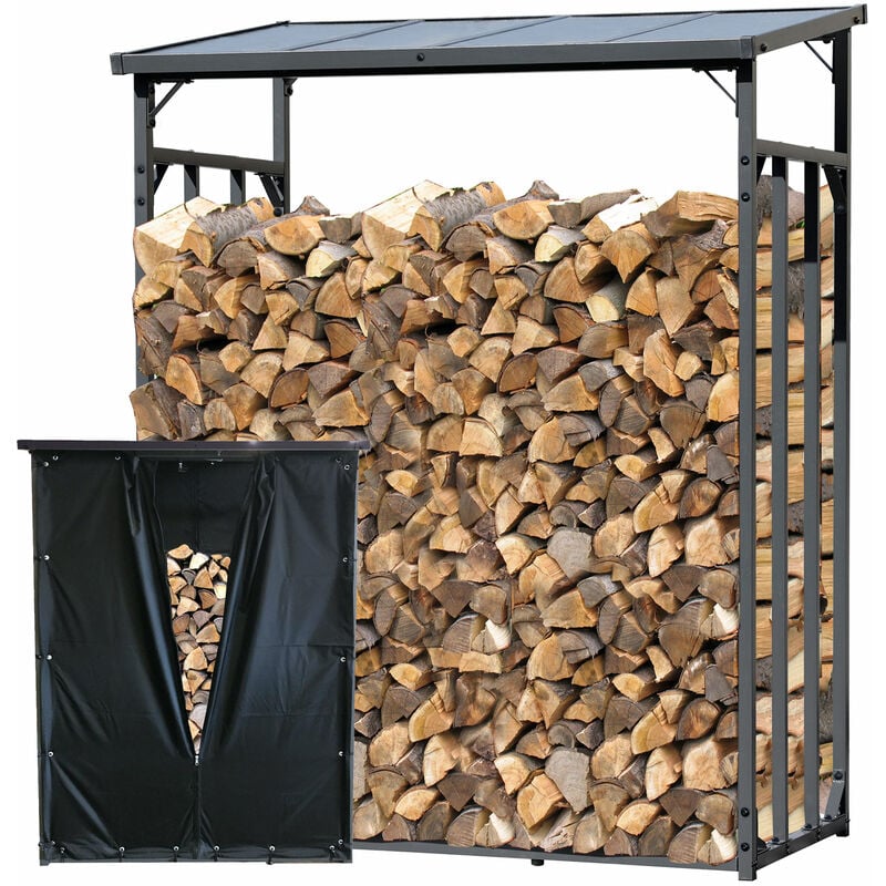 Tagère en métal pour Bois de cheminée Anthracite xxl 143 x 70 x 185 cm avec protection contre les intempéries avec espace pour 1,8 m3 de bois