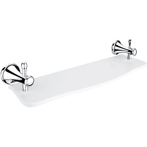 Étagère En Pierre Artificielle Blanche L.50 Cm, Avec Fixation Chrome - Antique Salle De Bains Rétro Nimco