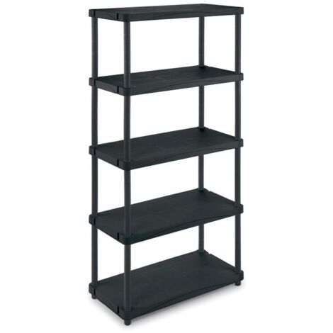 Etagère en polypropylène noire 5 tablettes L61xP31xH172 cm – Charge 30kg par tablette – Résistante à l'humidité et à la moisissure – Itools