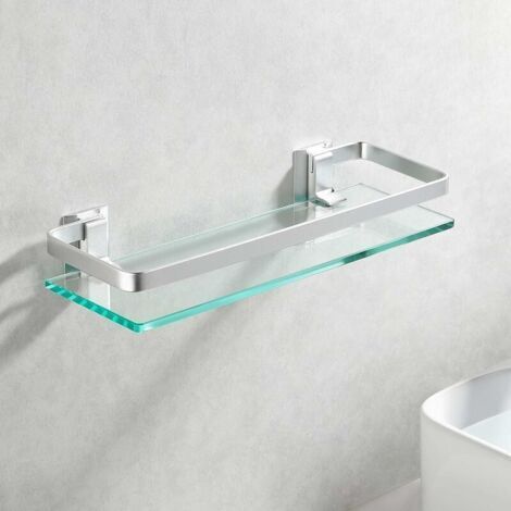 étagère en verre de salle de bain en aluminium Rectangle en verre trempé 1 couche extra épaisse argent sablé support mural