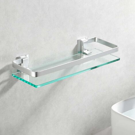 Étagère en verre de salle de bain en aluminium Rectangle en verre trempé 1 couche extra épaisse argent sablé support mural Cisea