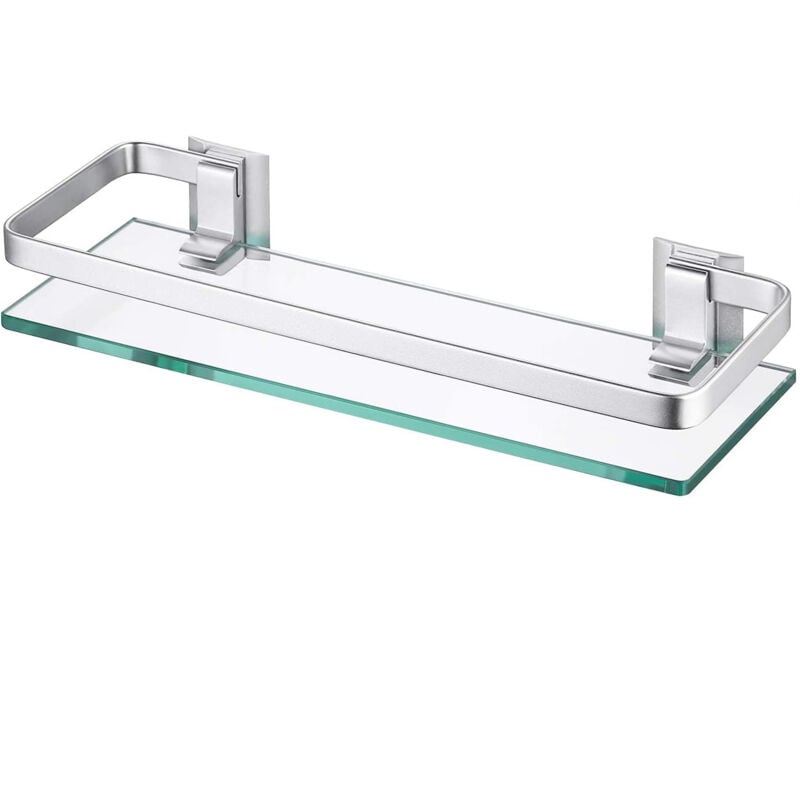 Etagère en Verre pour Salle de Bain 30CM Douche Tablette Aluminium Étagère de Douche Trempé Rectangulaire Finition Bross - 1 Pcs