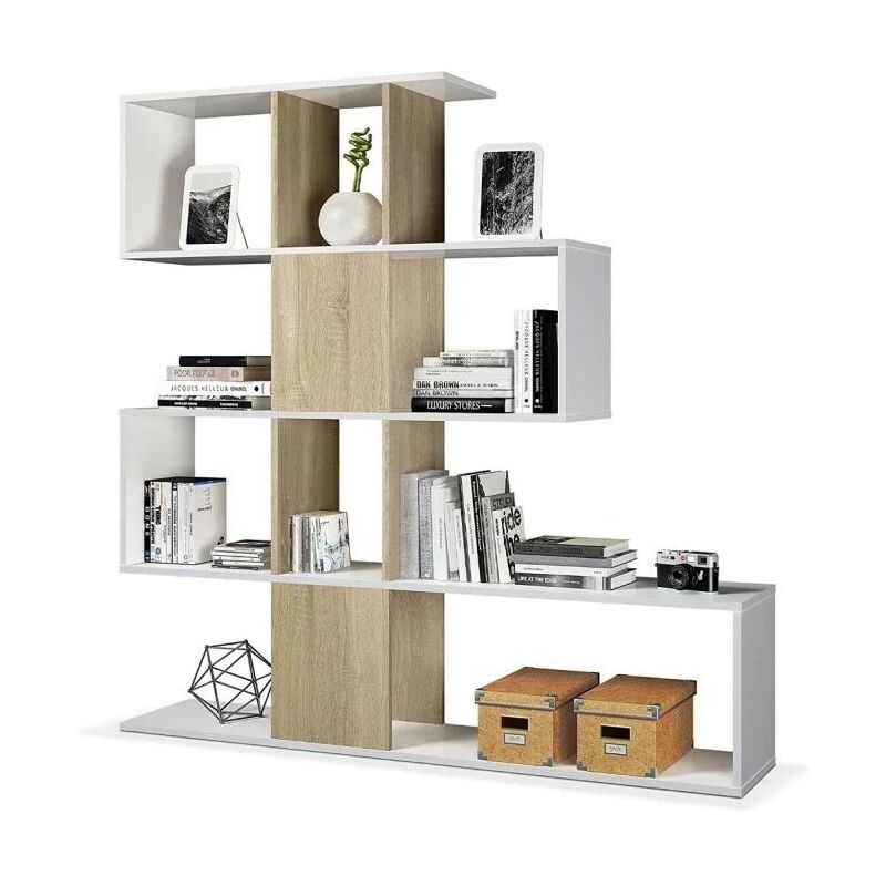Bibliothèque en bois de chêne blanc ZIG ZAG avec quatre étagères 145x29x h145 cm