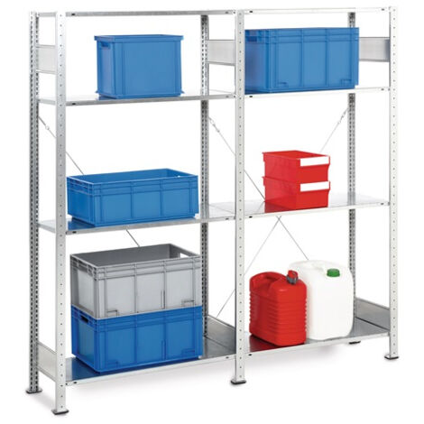 Étagère encastrée H2000xL2000xP400mm, fixation de base / extension, finition en acier, capacité de charge 150kg, longueur de champ 300kg