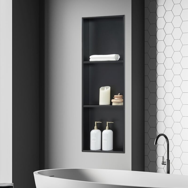 Tagère encastrée Kristinehamn à 3 niveaux acier inoxydable 92 x 32 x 10 cm noir mat [neu.haus]