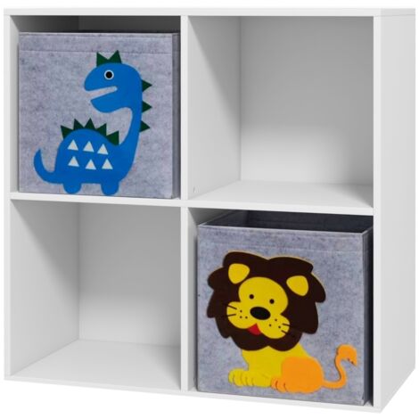 Étagère enfant avec 2 bacs de rangement, bibliothèque pour chambre d'enfant, meuble à jouets blanc et gris 61,8 x 29,9 x 61,8 cm