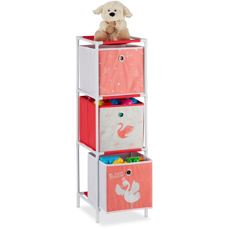 Etagère enfant avec boîtes, jouets, Fillette, design Cygnes, meuble enfants,HlP 89 x 27,5 x 30 cm,blanc/rouge