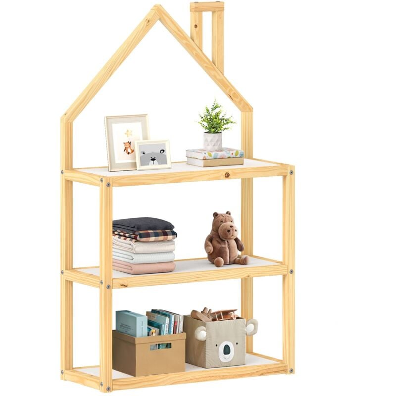 Étagère enfant LENISE en pin massif lasuré blanc/naturel