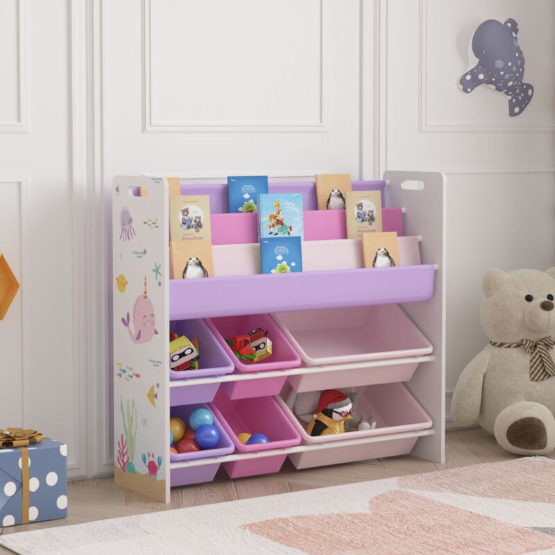 Tagère enfant Rødøy à motif océan 78 x 86 x 27 cm blanc violet rose [en.casa]