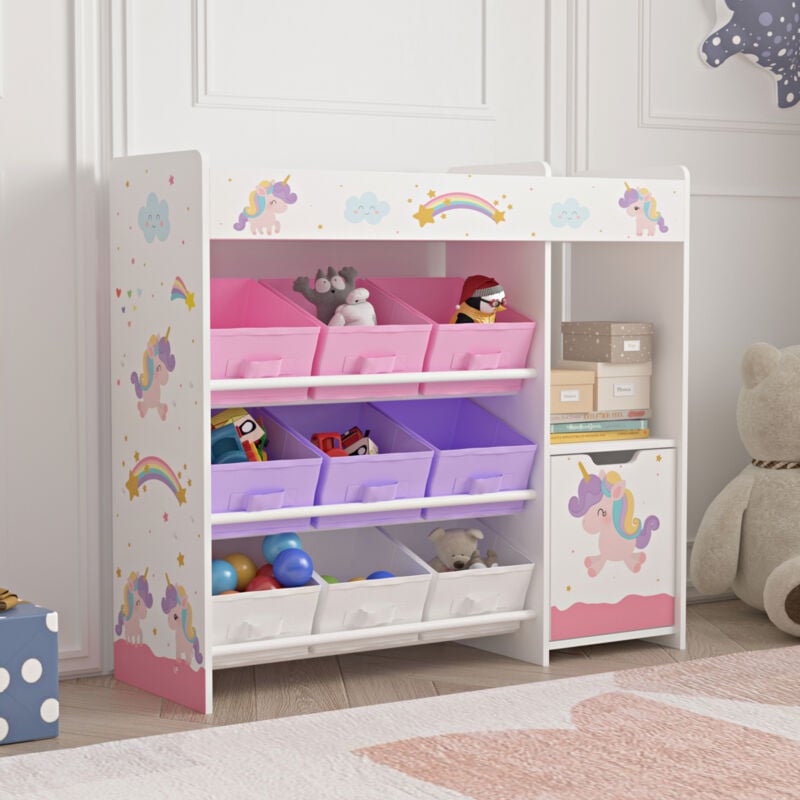 Tagère enfant Søndreland à motif licorne 80 x 90 x 30 cm blanc violet rose [en.casa]