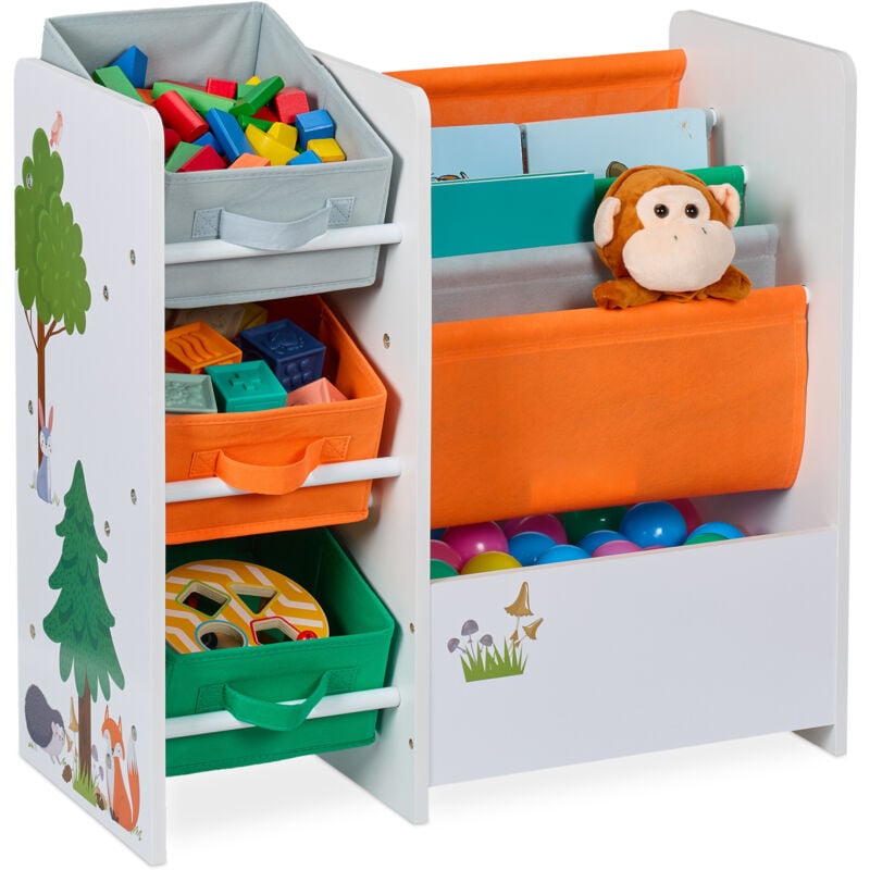 Tagère enfants avec 3 boîtes, 4 cases et compartiment, meuble de rangement enfant, hlp : 64x64x30 cm, coloré - Relaxdays