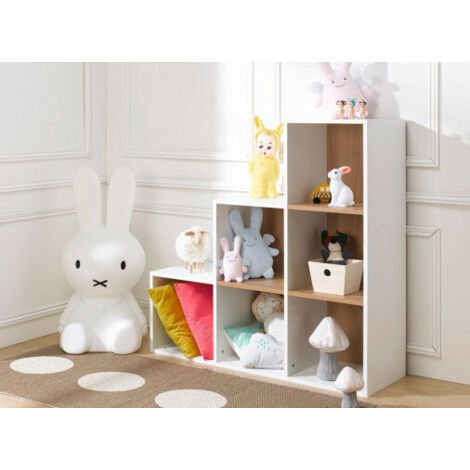 Etagère escalier 6 cases blanc et merisier clair Multicases