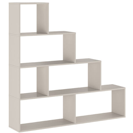 Etagère escalier, meuble étagère avec 6 compartiments coloris beige - Longueur 144,9 x profondeur 27,90 x hauteur 143,30 cm