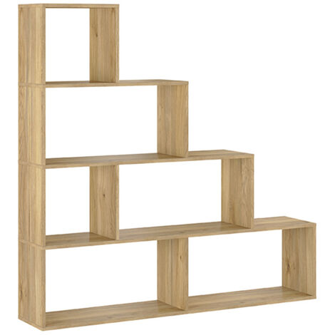 Etagère escalier, meuble étagère avec 6 compartiments coloris chêne Mauvella - Longueur 144,9 x profondeur 27,90  x hauteur 143,30 cm