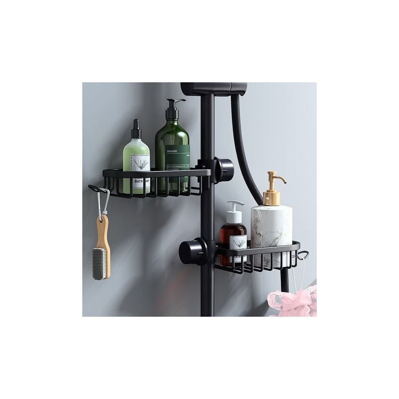 Ensoleille - Etagère et rangement de douche-Lot de 2 Étagère Douche Sans Percage Inox, Étagère Salle de Bain Télescopique Inoxydable, Porte Savon