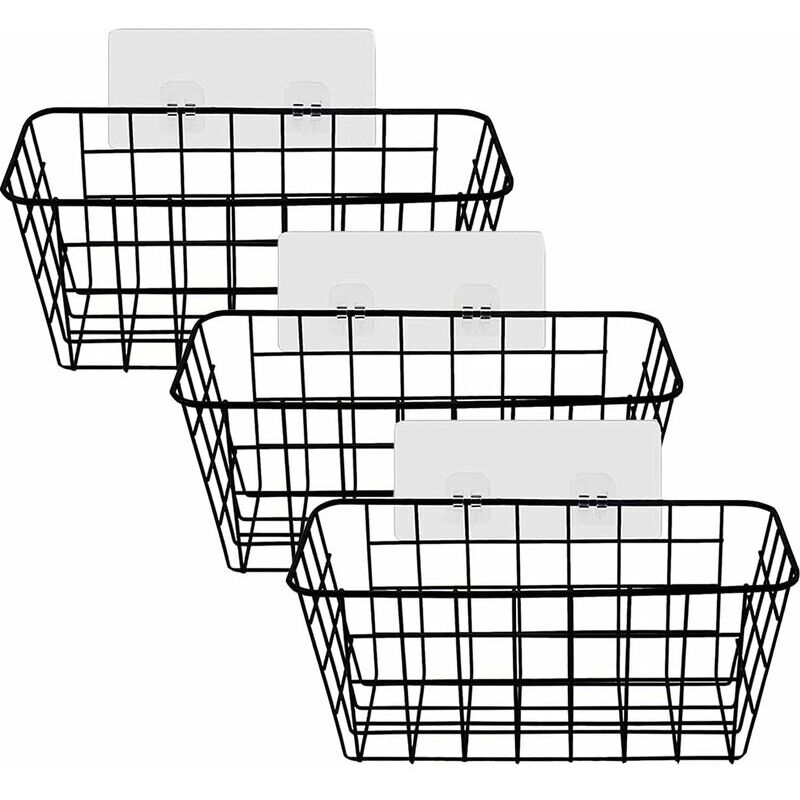 Etagère et rangement de douche, Lot de 3 Étagère de Rangement Douche Panier de Rangement Métal Noir, Panier Salle de Bain sans Perçage, Support de
