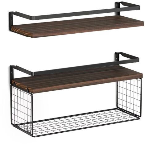 Etagère et rangement de douche，Étagères flottantes avec panier de rangement en fil métallique, étagères de salle de bain au-dessus des toilettes avec garde-corps en métal de protection