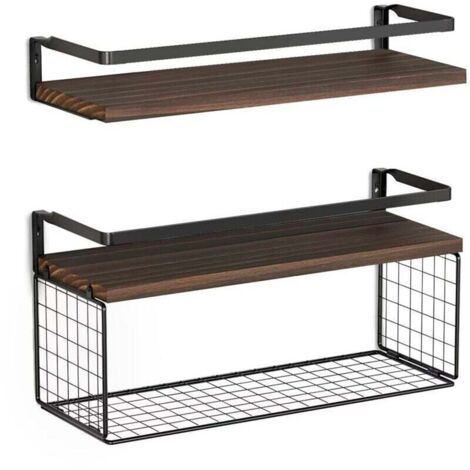 Etagère et rangement de douche，Étagères flottantes avec panier de rangement en fil métallique, étagères de salle de bain au-dessus des toilettes avec garde-corps en métal de protection-Crezuo