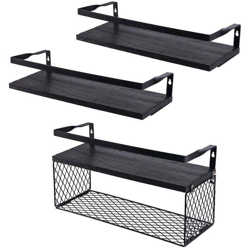 Etagère et rangement de douche,Étagères flottantes avec panier de rangement en fil métallique, étagères de salle de bains au-dessus des toilettes