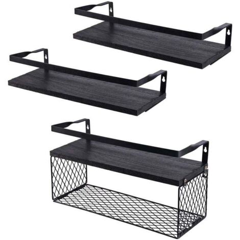 Etagère et rangement de douche,Étagères flottantes avec panier de rangement en fil métallique, étagères de salle de bains au-dessus des toilettes avec garde-corps en métal