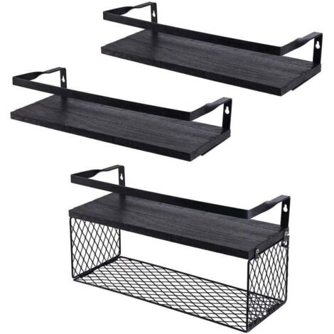Etagère et rangement de douche,Étagères flottantes avec panier de rangement en fil métallique, étagères de salle de bains au-dessus des toilettes avec garde-corps en métal Etagère et rangement de douc