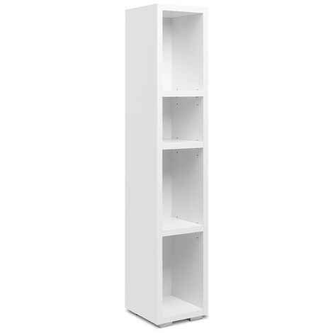 Étagère étroite 4 niches blanc – Dimensions L. 25 x l. 27 x H. 131 cm – Panneaux MDF mélaminés – Pour petits espaces