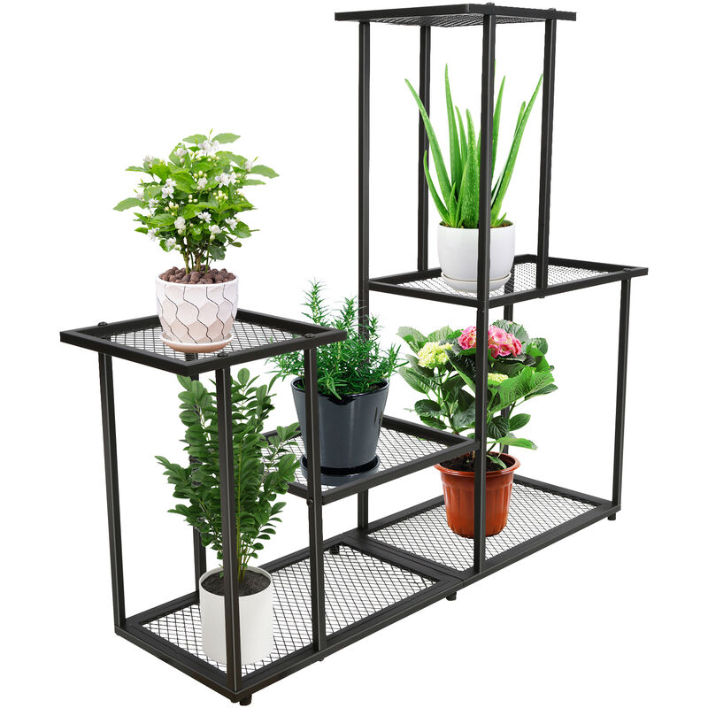 Escalier à fleurs en métal à 4 niveaux, Extérieur et intérieur, Étagère pour plantes, Noir - Black