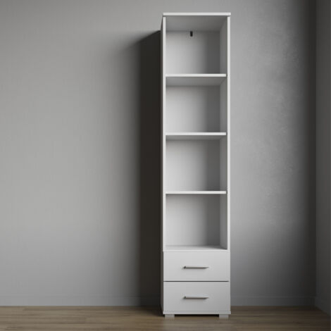 Étagère FAUSKE - 2 Tiroirs - Blanc - Largeur 40 cm, Hauteur 180 cm, Profondeur 34 cm