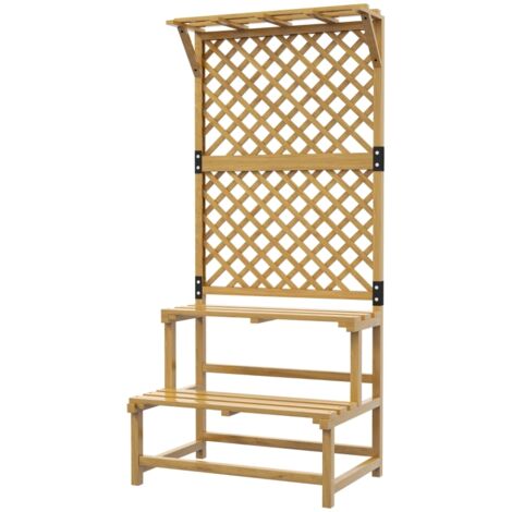 Étagère fleurs 2 niveaux treillis toit bois sapin 75x50x166 cm jardin terrasse jaune