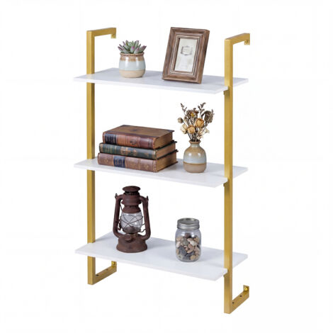 Étagère Flottante à 3 Niveaux, Étagère Murale pour Bar à Café, Support de Rangement Suspendu, 53 x 23 x 90 cm pour Salon, Bureau, Blanc