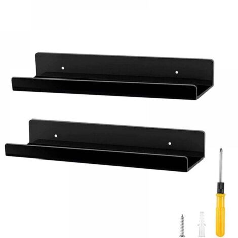 Étagère flottante en acrylique - 15 pouces - Étagère murale de salle de bain et présentoir pour petits jouets - Noir - 2 unité