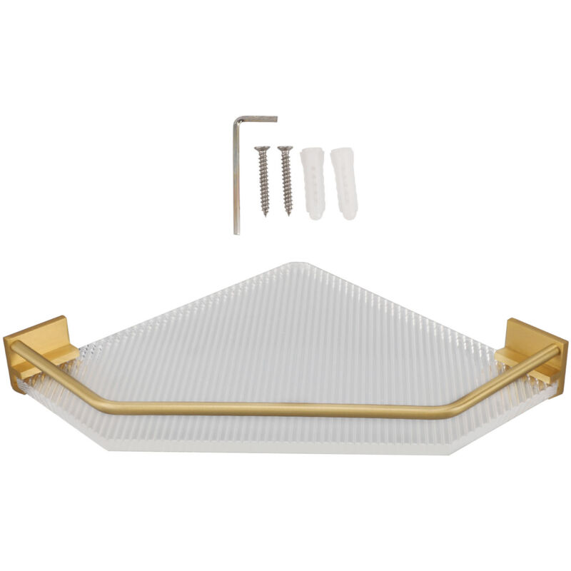 Étagère flottante murale en acrylique sans perçage, étagère d'angle pour salle de bain et cuisine, support de rangement doré sans crochet