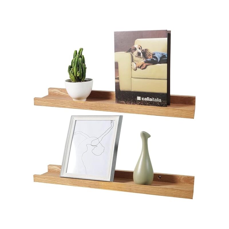 GROOFOO 2 pièces Étagère flottante murale, étagère murale de style rustique pour la décoration et le rangement, étagère en bois massif naturel,