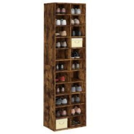 Étagère haute à chaussures en bois Nikita L 54 x H 183cm - Rangement 6 niveaux-Marron fumé