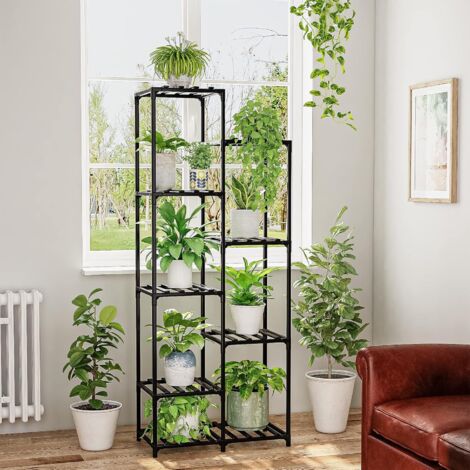 Étagère haute d'angle pour plantes, pour extérieur, intérieur, salon, balcon et jardin, noir (9 pots rectangulaires)