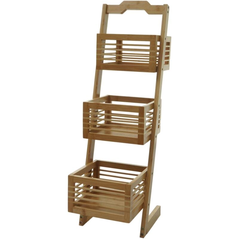 Tagère HHG 854, Étagère sur pied Étagère de salle de bain avec 3 paniers, bambou 77x23x30cm