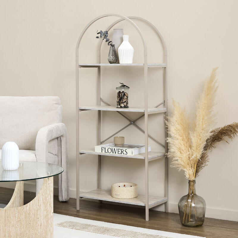 Etagere - Home Deco Factory - Terra Nova - Arche - 4 Niveaux - Blanc Et Beige