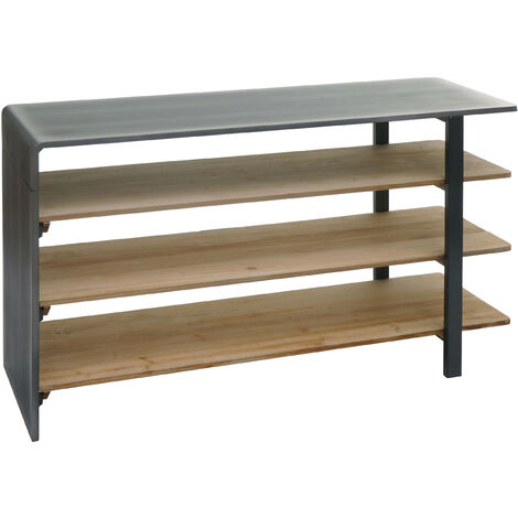 Étagère HWC-L75 - Étagère de salon Bibliothèque Étagère à chaussures Sideboard - bois massif industriel 72x119x40cm - naturel av